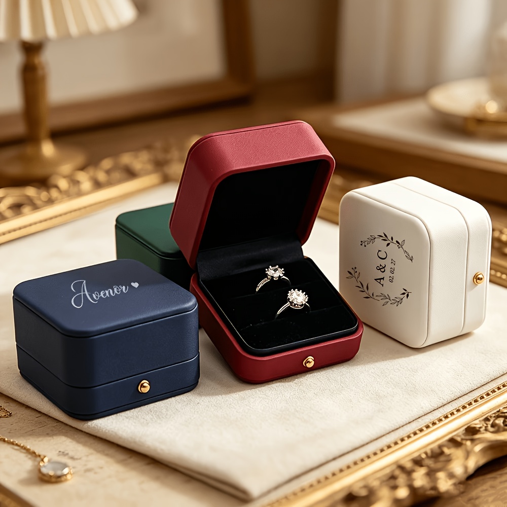 Personalized Retro PU Leather Ring Box, Custom Engagement Organizer
